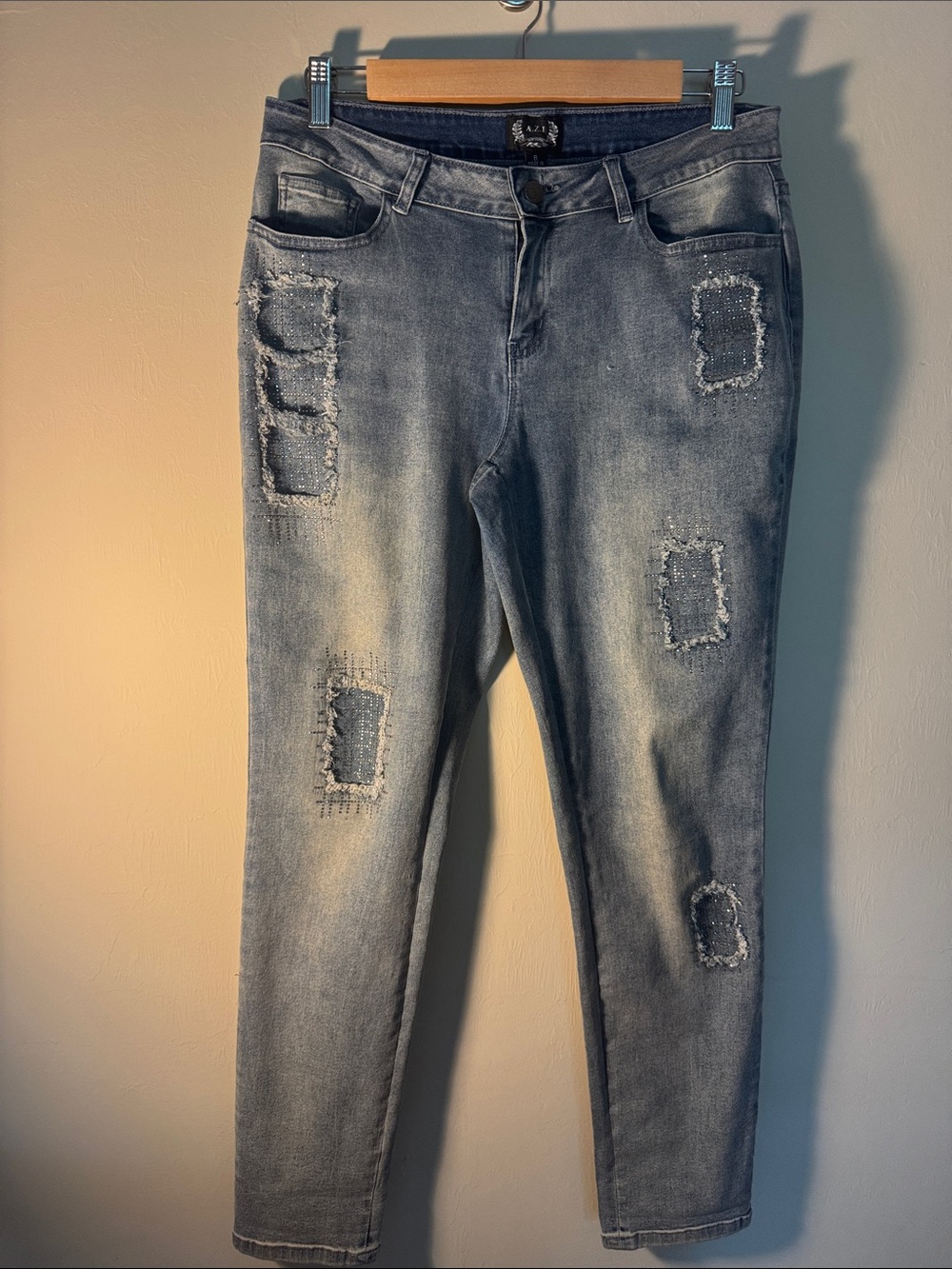 Slim Distressed High-Rise Skinny Jeans — Washed Blue